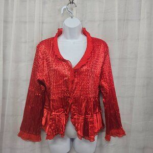 Caelian Blouse Y2K Red Satin Pleated Ruffle Whimsy Layered XL